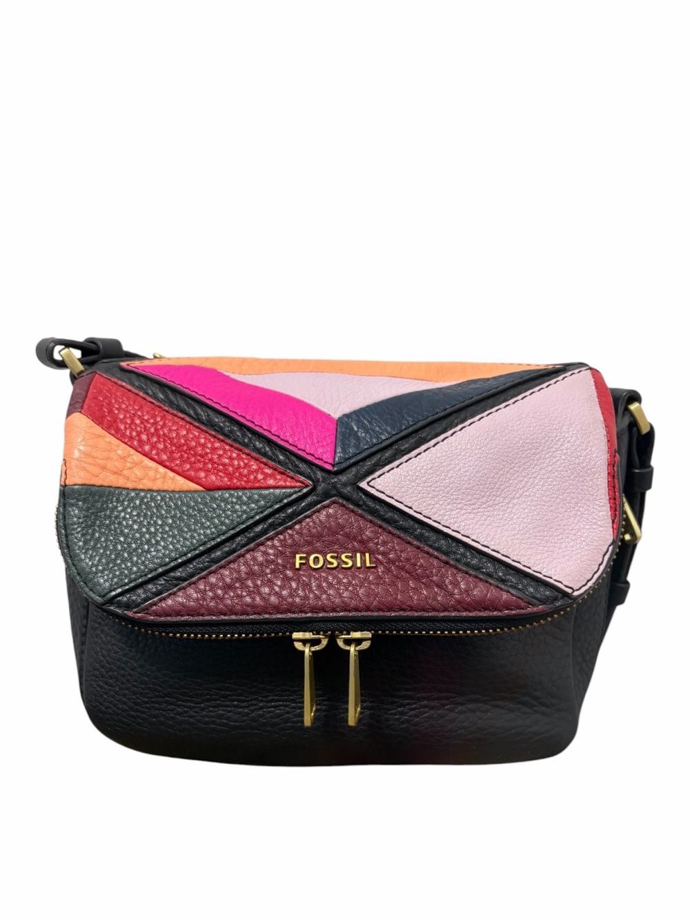 Fossil Preston Geometric Patchwork Multicolor Leather Flap Crossbody Bag - NWOT